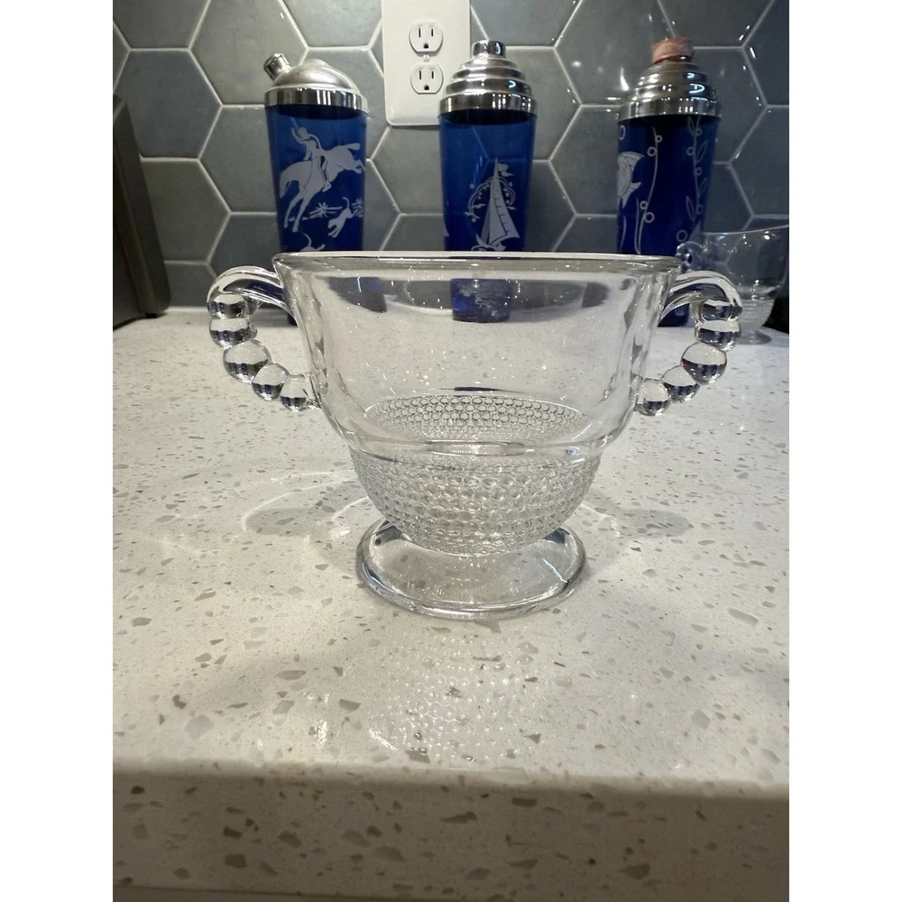 Duncan Miller Crystal Teadrop Bubble Footed Sugar Bowl Elegent Depression Glass